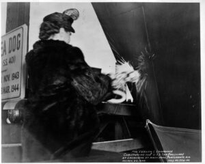 Claire Lowrance Christening the USS Sea Wolf